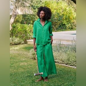 Frank & Eileen Kelly Green Washed Linen Maisie Pant Size XS